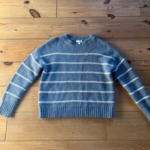 Garnet Hill Woodland Cozy Cashmere Pullover Blue and White Stripe Size XS